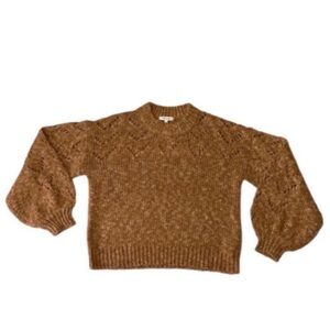 Madewell Pointelle Bubble Sleeve Wool Blend Tan Sweater Size Small